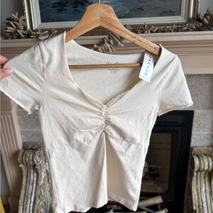 Brandy Melville Cream Fitted Ruched Blouse